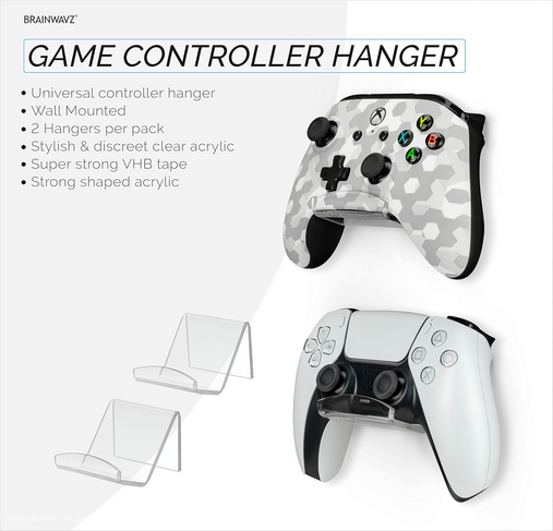 game controller wall mount hanger holder for xbox, playstation, pc & more, strong vhb adhesive, universal fit, (clear) game controller wall mount hanger holder for xbox, playstation, pc & more, strong vhb adhesive, universal fit, (clear)